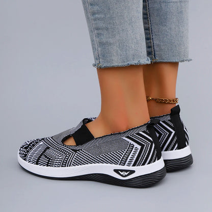 Women's Slip-On Knit Sneakers – Breathable Mesh Flat Shoes