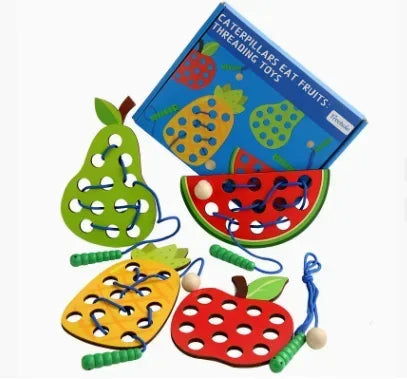 Wooden Lacing Toy – Fruit Threading Puzzle for Toddlers
