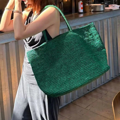 Handwoven Straw Tote Bag – Women's Large Beach Shoulder Bag