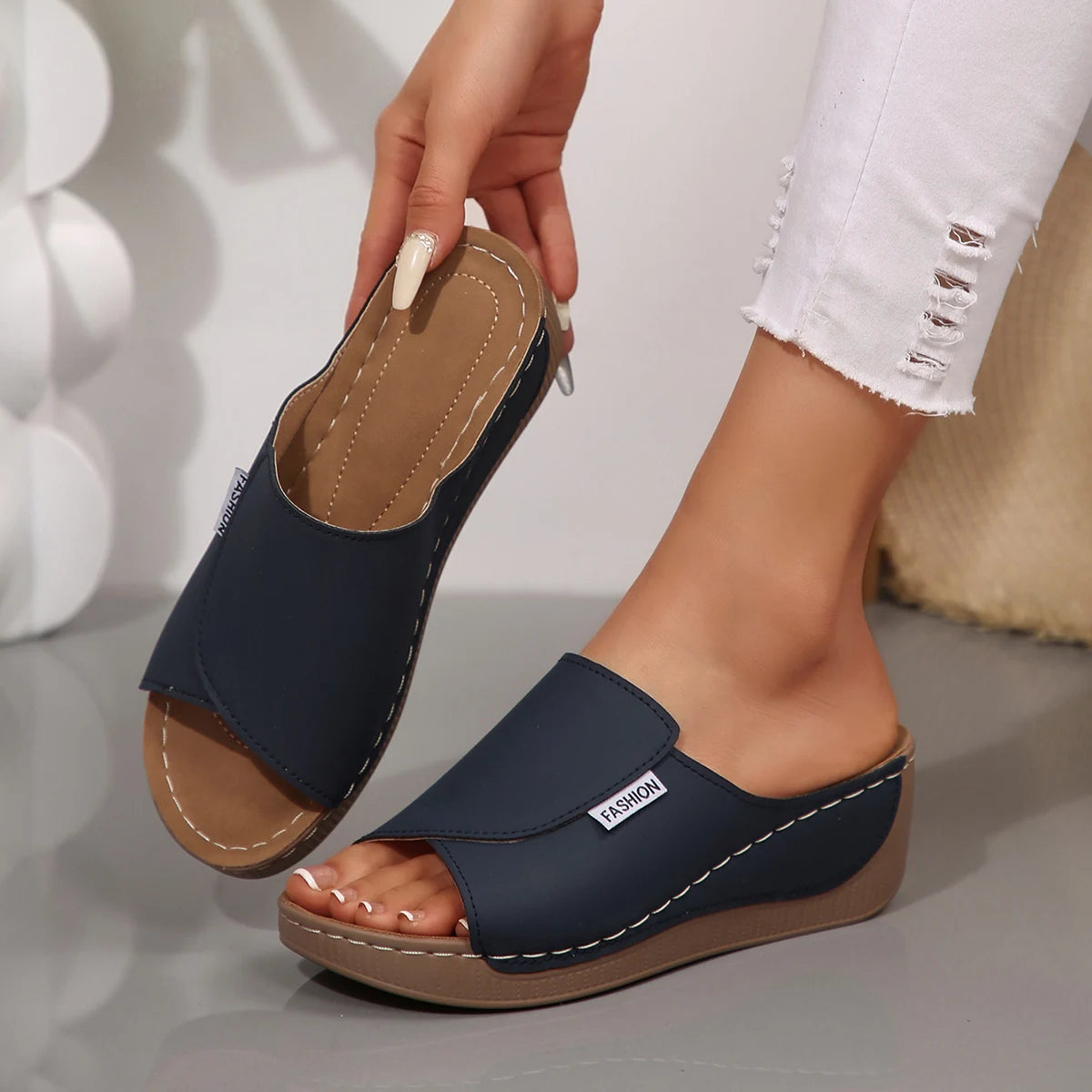 Women's Peep Toe Platform Wedge Slippers – Cushioned Summer Slides