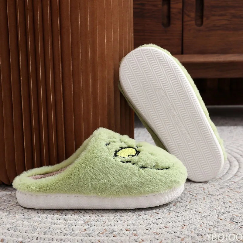 Autumn Winter Plus Size Women S Home Slippers Indoor Lazy Green Fur Monster Plush Flat Bottom