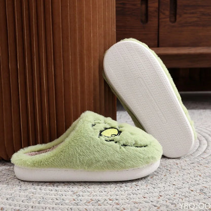 Autumn Winter Plus Size Women S Home Slippers Indoor Lazy Green Fur Monster Plush Flat Bottom