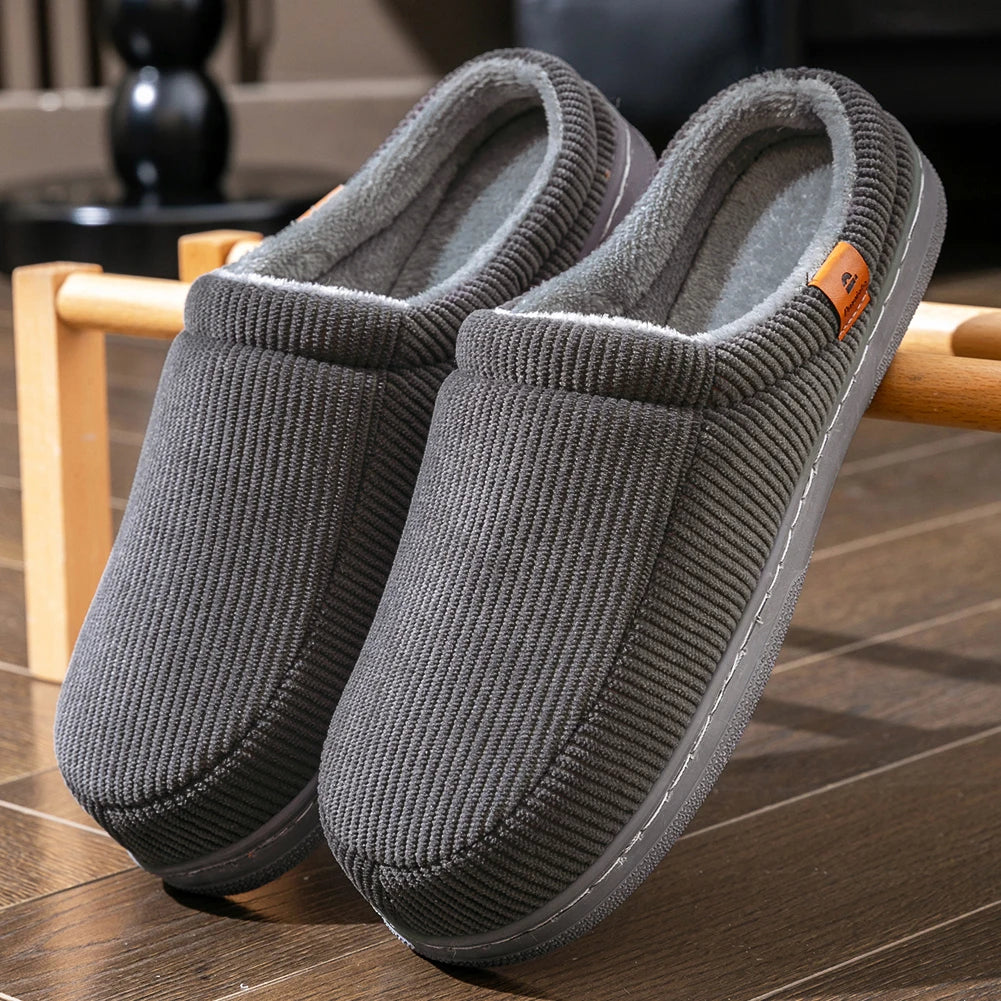 Winter Men S Slippers Tpr Sole Anti Slip Stripe Design Warm Soft Comfortable Memory Foam Indoor