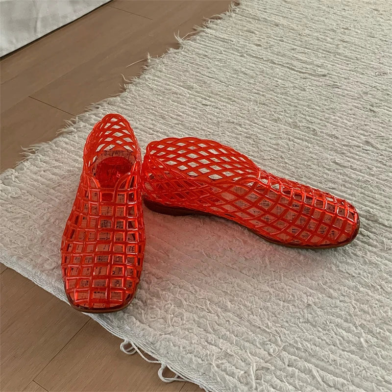 Women's Hollow Jelly Flat Sandals – Anti-Slip Summer Shoes