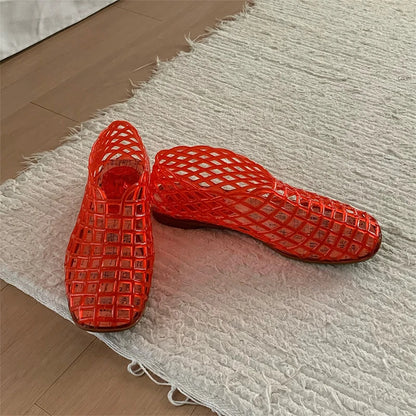 Women's Hollow Jelly Flat Sandals – Anti-Slip Summer Shoes