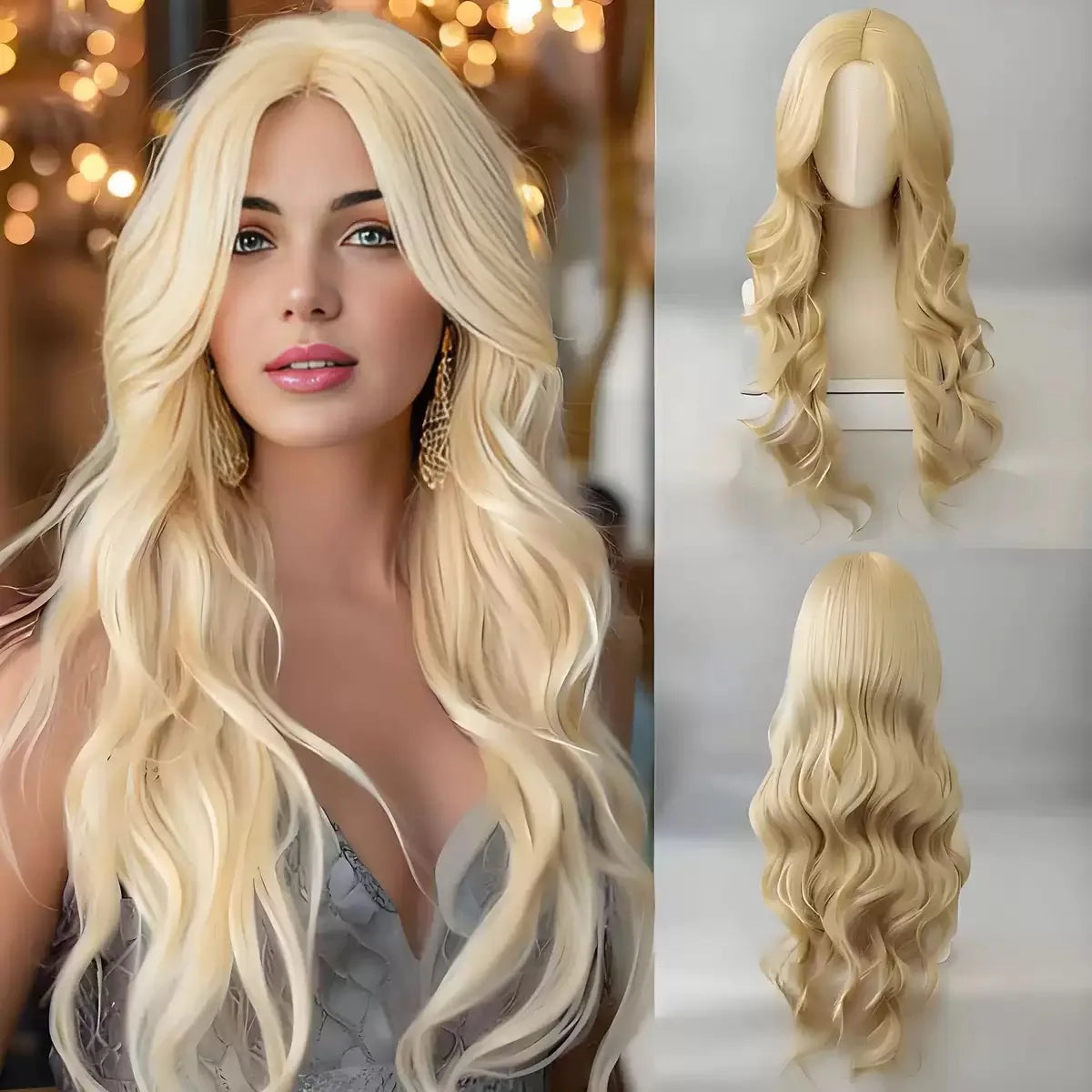 Golden Curly Synthetic Wig Long Hair Party Halloween Cosplay