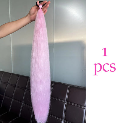 Synthetic Colorful Ponytail Extension 2pcs Long Straight Diy Braided Pony Tail Hairpiece Rubber Band
