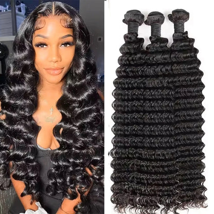 12a Natural Color Loose Deep Wave Human Hair Bundles Weaves Unprocessed Brazilian Weave 1 - Soft