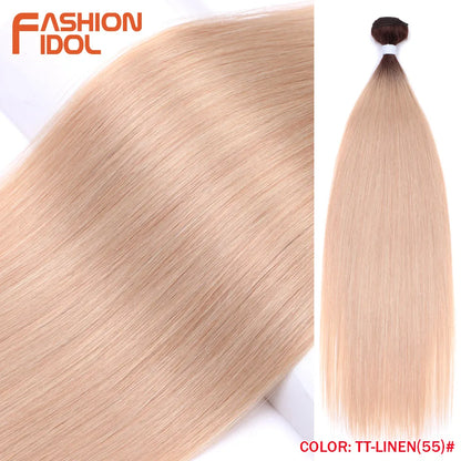 Bone Straight Hair Extensions Ombre Blonde Bundles Super Long Synthetic 24 Inch Full End Idol