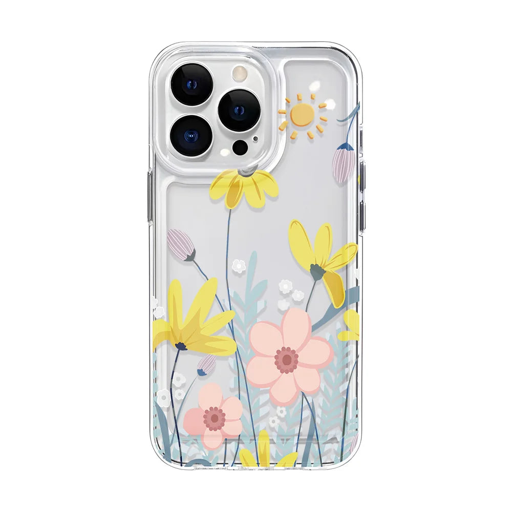Girls Flower Clear Phone Case Iphone 16 15 14 13 12 11 Pro Max Plus Bumper Shockproof Hard Cover