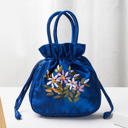 Women's Embroidered Bucket Bag – Floral Top Handle Purse