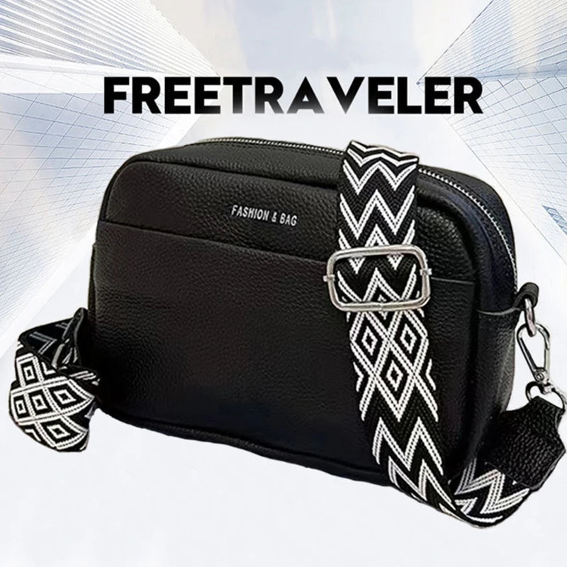 Canvas Crossbody Bag with Wide Patterned Strap – Unisex Camera Purse