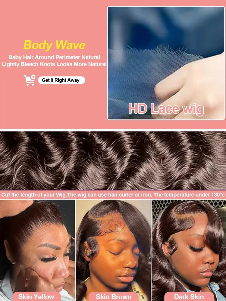 Chocolate Brown Body Wave 13x4 Hd Lace Front Human Hair Wigs Pre Plucked Peruvian Glueless Frontal