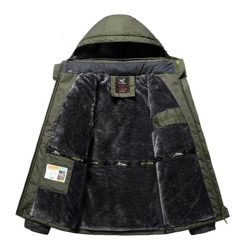 Men's Plus Size Winter Parka – Thick Fleece Hooded Waterproof Coat