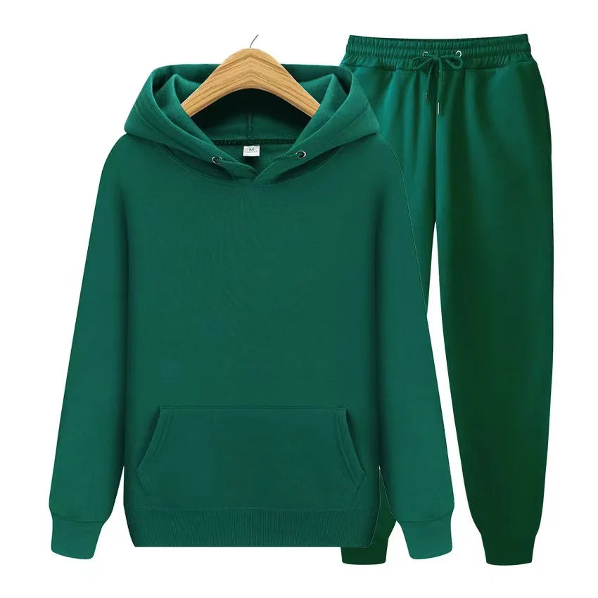 Women's Hoodie & Jogger Two-Piece Set – Casual Solid Color Tracksuit