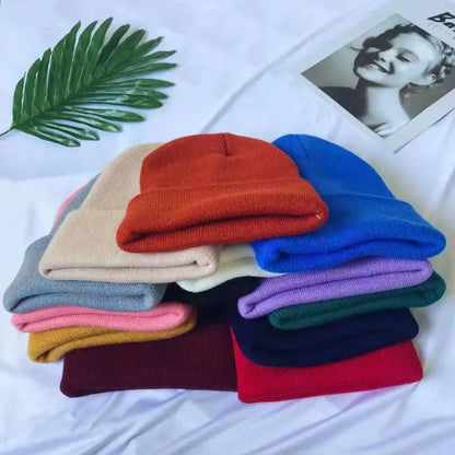 Knitted Beanie Hat – Warm Stretch Cuffed Cap for Men & Women
