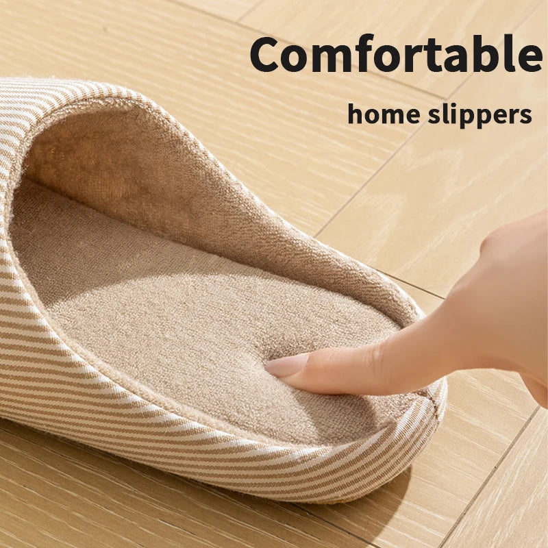 Unisex Home Slippers Soft Fur Warm Indoor Flat Slides Nonslip Couples Shoes Bedroom Light Slience