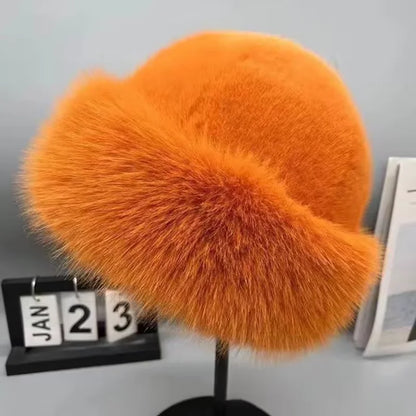 Women's Fluffy Faux Fur Winter Hat - Warm Bucket Cap