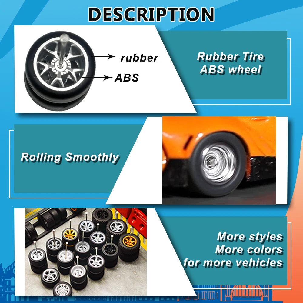 1:64 Scale Rubber Wheels Upgrade Set – 5 Cars (10 Wheels)