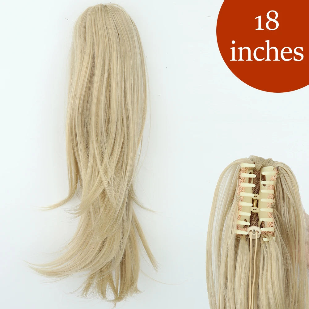 Synthetic Long Straight Claw Clip Ponytail Hair Extensions 24inch Heat Resistant Pony Tail Piece