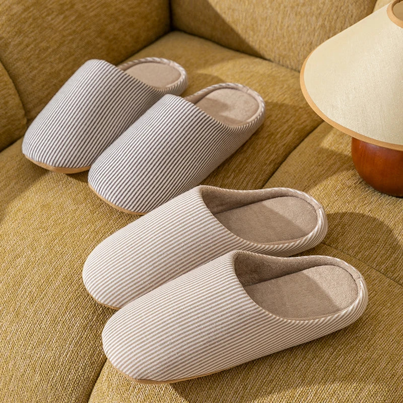 Unisex Home Slippers Soft Fur Warm Indoor Flat Slides Nonslip Couples Shoes Bedroom Light Slience