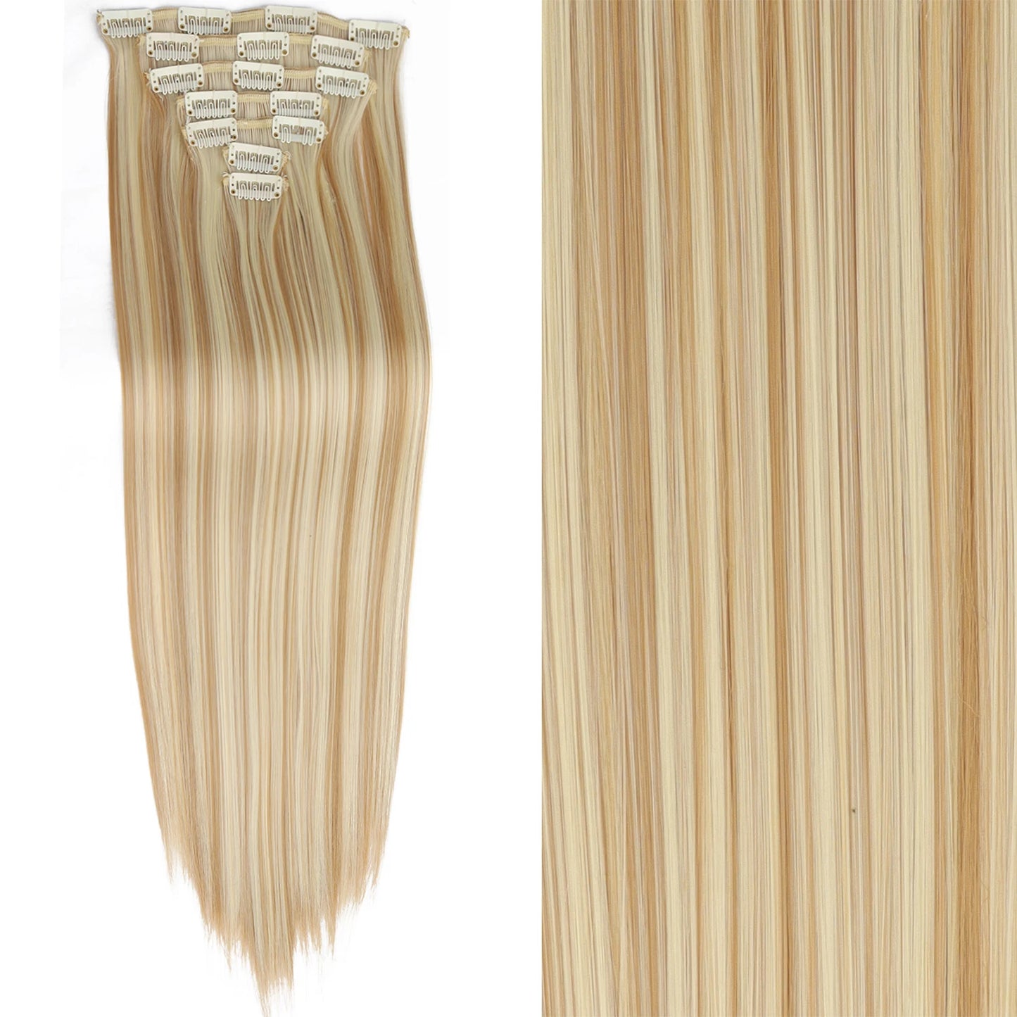 Clip-In Hair Extensions 7pcs 16 Clips Wavy Synthetic 24 Inch