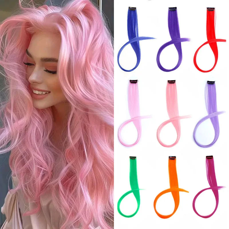 Clip-In Hair Extensions 22 Inch Straight Synthetic – Rainbow Colors
