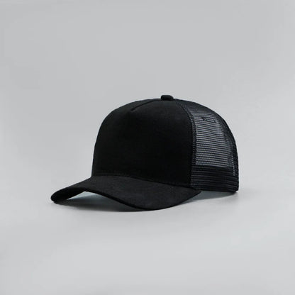 Suede Mesh Trucker Cap – Five-Panel Baseball Hat for Men & Women