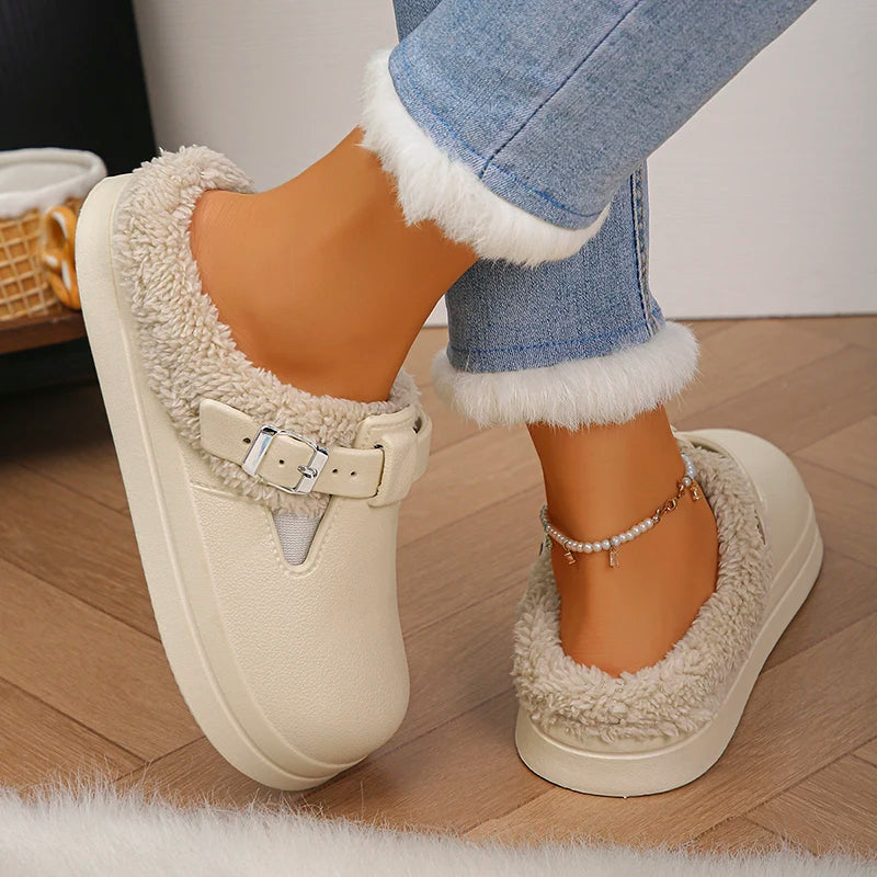 Winter Warm Fluffy Clogs Slippers Women Eva Waterproof Non Slip Home Slides Woman Lightweight Soft