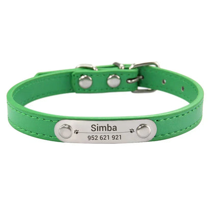 Personalized Dog Collar with Engraved ID Nameplate – PU Leather
