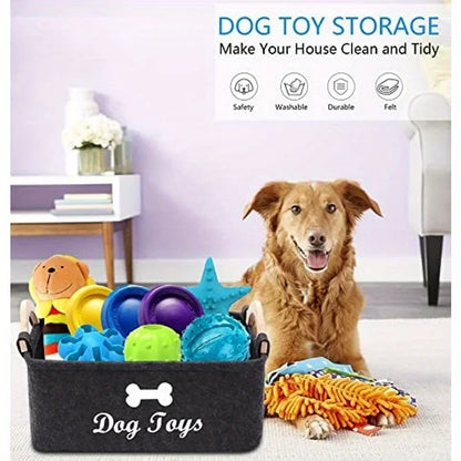 Dog Toy Storage Basket – Felt Organizer Bin with Handles
