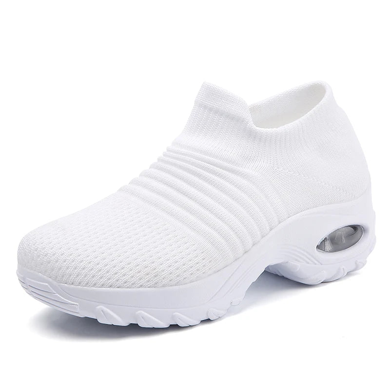 Women's Slip-On Platform Sneakers – Breathable Knit Walking Shoes