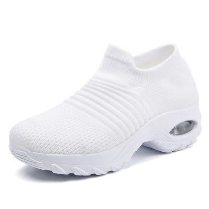 Women's Slip-On Platform Sneakers – Breathable Knit Walking Shoes