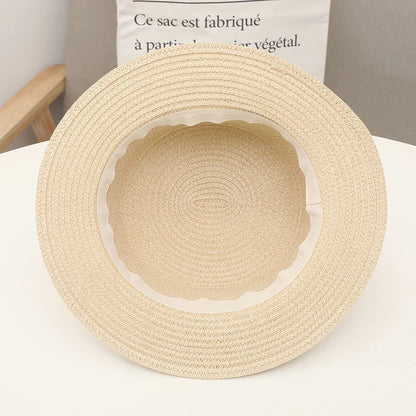 Women's Boater Straw Hat with Bow – Sun Protection Beach Hat