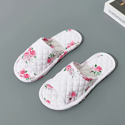 Floral Print Women's Home Slippers – Soft Cotton Anti-Slip Slides