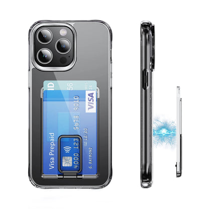 Transparent Strong Magnetic Magsafe Card Wallet Metal Stand Holder Clear Case Iphone Phone Back Bag