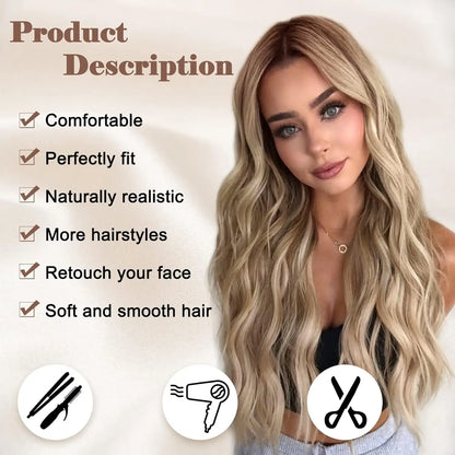 Long Wavy Synthetic Lace Wig – 26 Inch Middle Part, Heat Resistant
