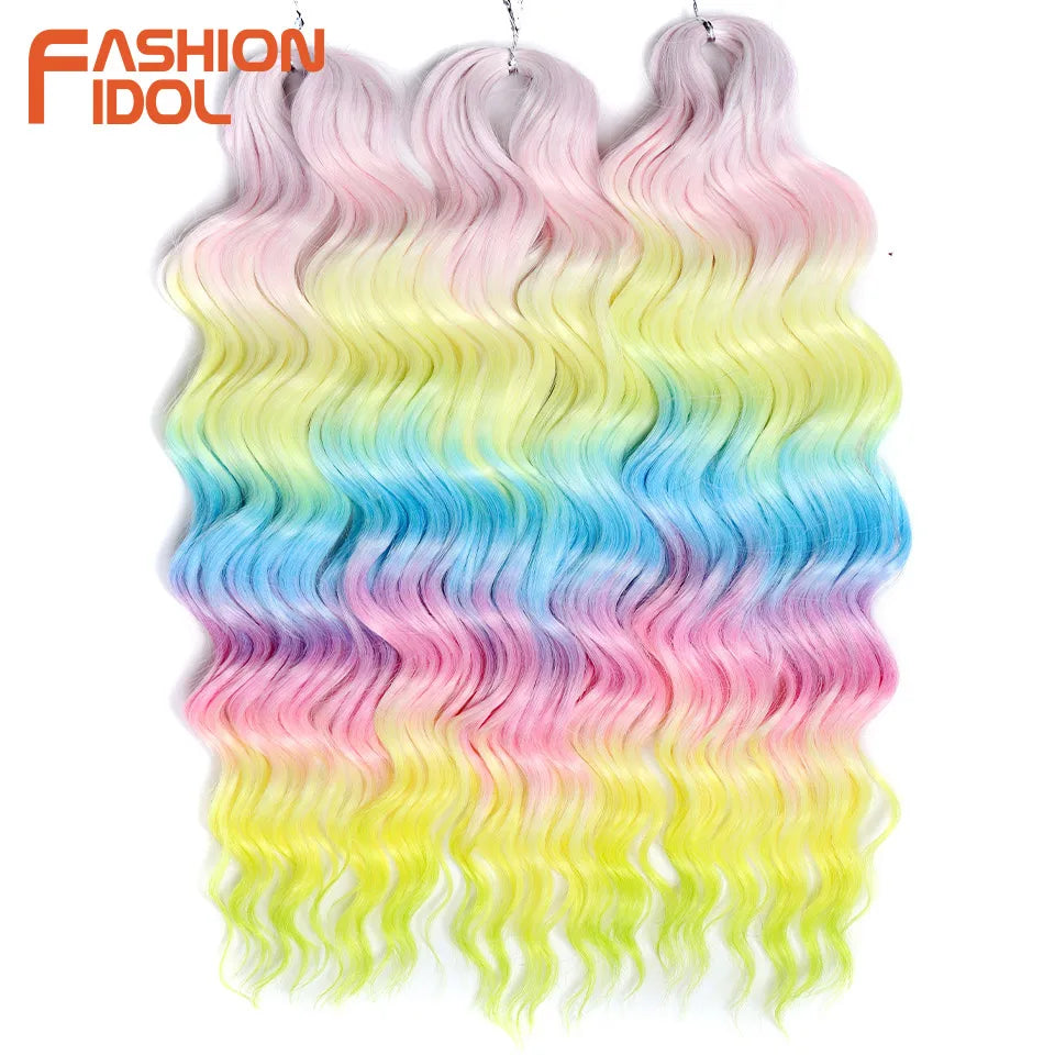 Anna 24 Inch Synthetic Hair Water Wave Braiding Extensions Ombre Blonde Deep Afro Curl Twist Crochet