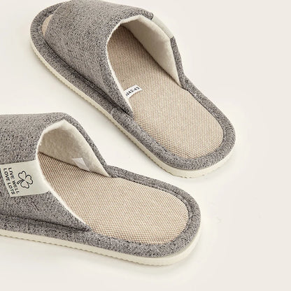 Linen Open-Toe Home Slippers – Breathable Bedroom Shoes for Men & Women