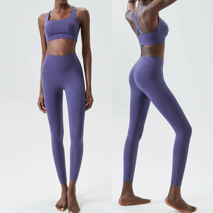 Women's 2-Piece Yoga Set – Scallop Sports Bra & High-Waist Leggings