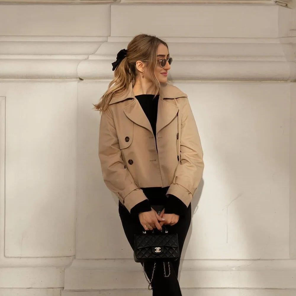 Women's Cropped Trench Jacket – Double Breasted Vintage Coat