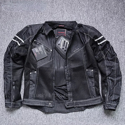 KOMINE JK-006 Motorcycle Denim Mesh Racing Jacket – Breathable