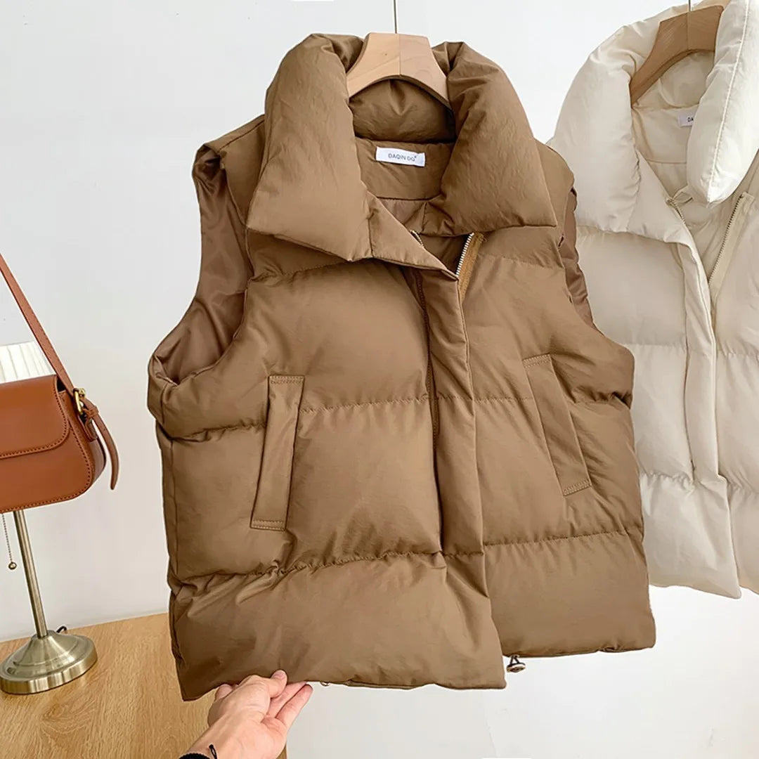 Women's Sleeveless Puffer Vest | Stand Collar Down Coat