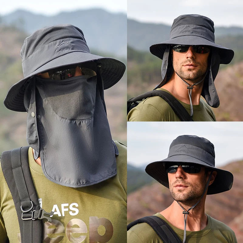 Sun Hat with Face Cover & Neck Flap – Outdoor Fishing Hat