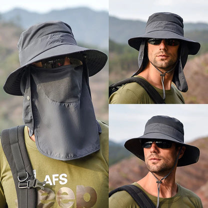 Sun Hat with Face Cover & Neck Flap – Outdoor Fishing Hat