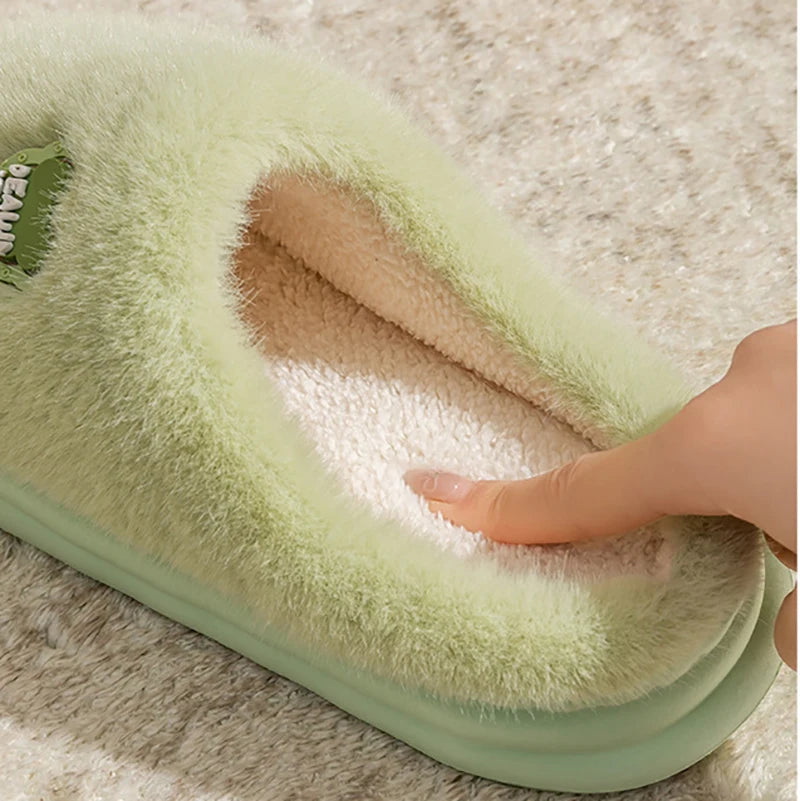 Winter Plush Couple Slippers Men Women Ultra Soft Memory Foam Cloud Comfort Non-Slip Thick Sole