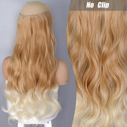 No Clips Natural Hair Extension Synthatic Artificial Long Straight Hairpiece Blonde Black Mixed