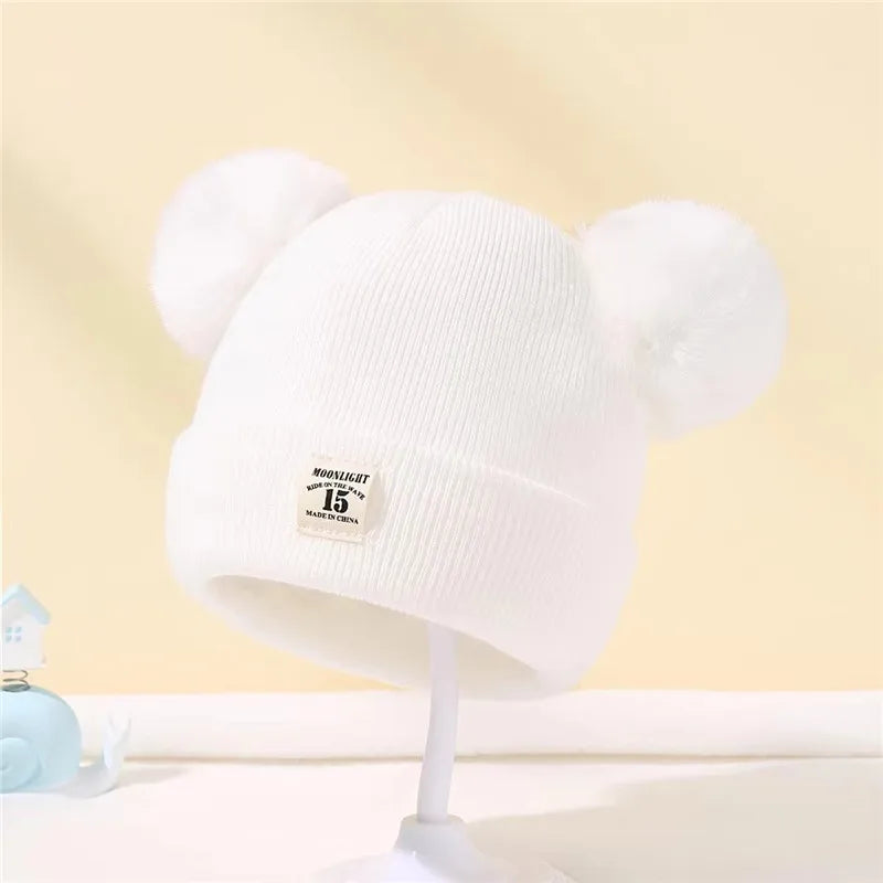 Kids Double Pom Pom Knit Beanie Hat – Warm Winter Hat for Boys & Girls
