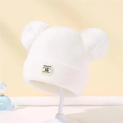 Kids Double Pom Pom Knit Beanie Hat – Warm Winter Hat for Boys & Girls