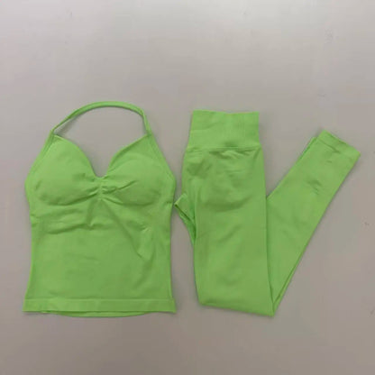 Women's 2-Piece Yoga Set – Backless Tank Top & Scrunch Leggings